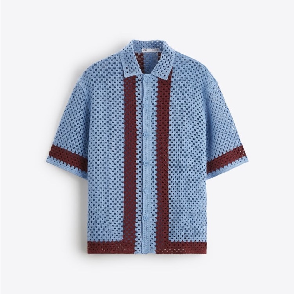 Zara Blue and Brown Casual Button Down Shirt